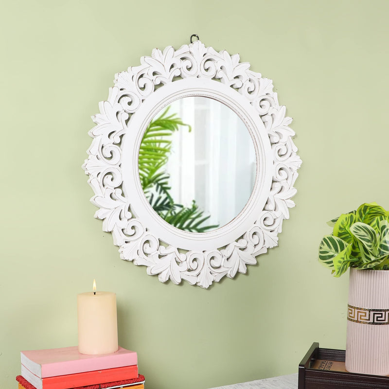 THE URBAN STORE Decorative & Hand Crafted Wooden Round Wall Mirror, TUSMR71 (50 x 50 x 2 CM)