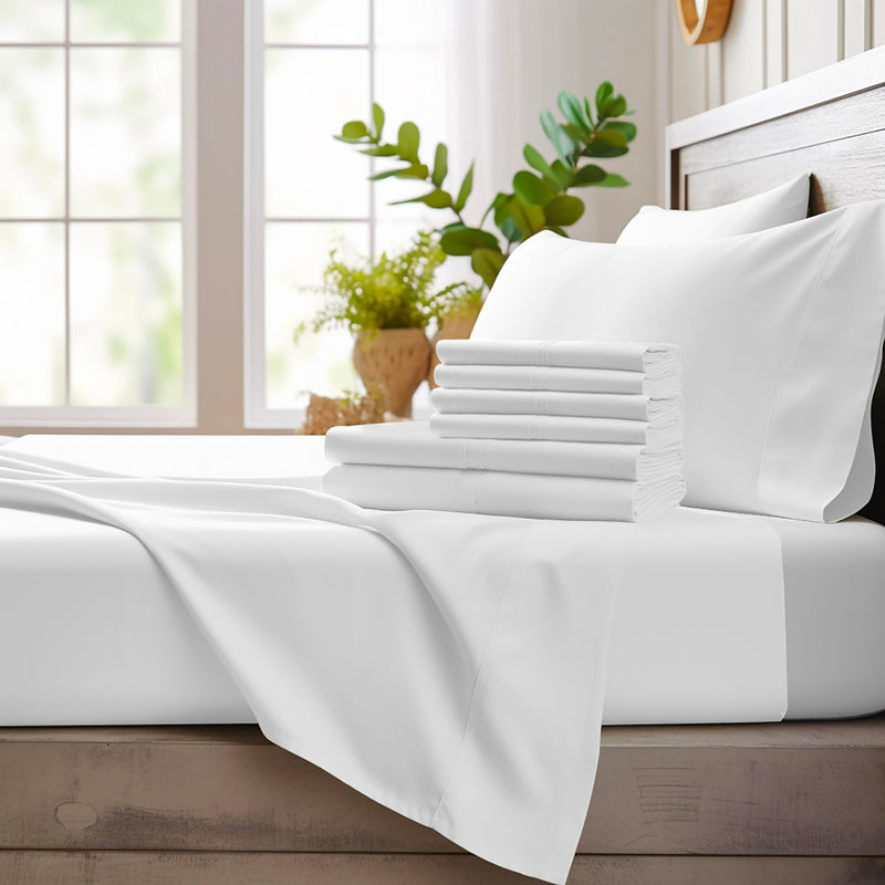 Bamboo Bay 6 Piece Queen Sheet Set - 100% Viscose Made from Bamboo Sheets Queen Size Bed Set - Ultra Soft Cooling Sheets for Hot Sleepers - Breathable Queen Sheets Fits Up to 16'' Deep Pocket - White