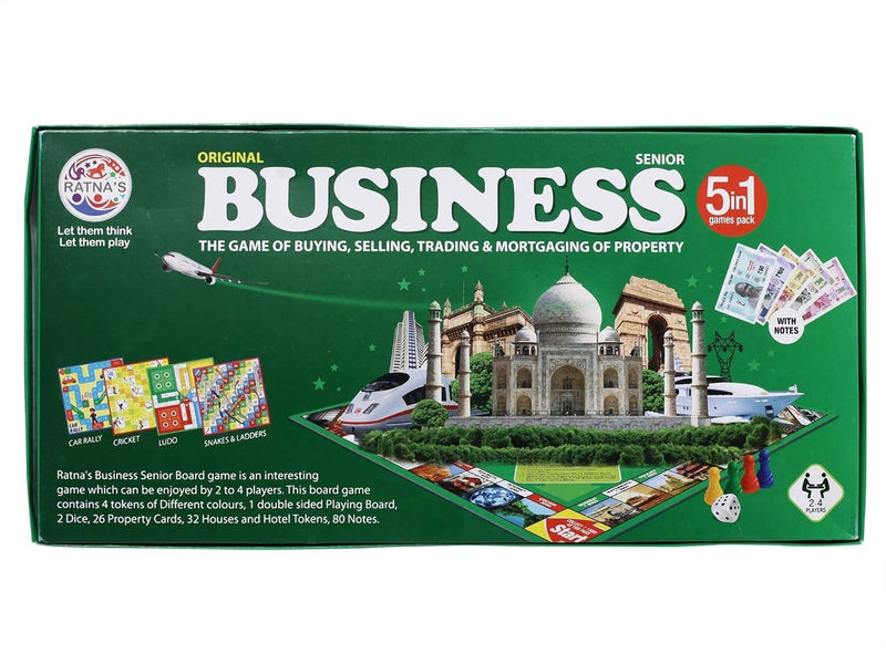 BKDT Marketing Business India Board Game 5 in 1 Board Game with Other Games Like Ludo, Snakes Ladder, Car Rally & Cricket (Senior Business with Notes)