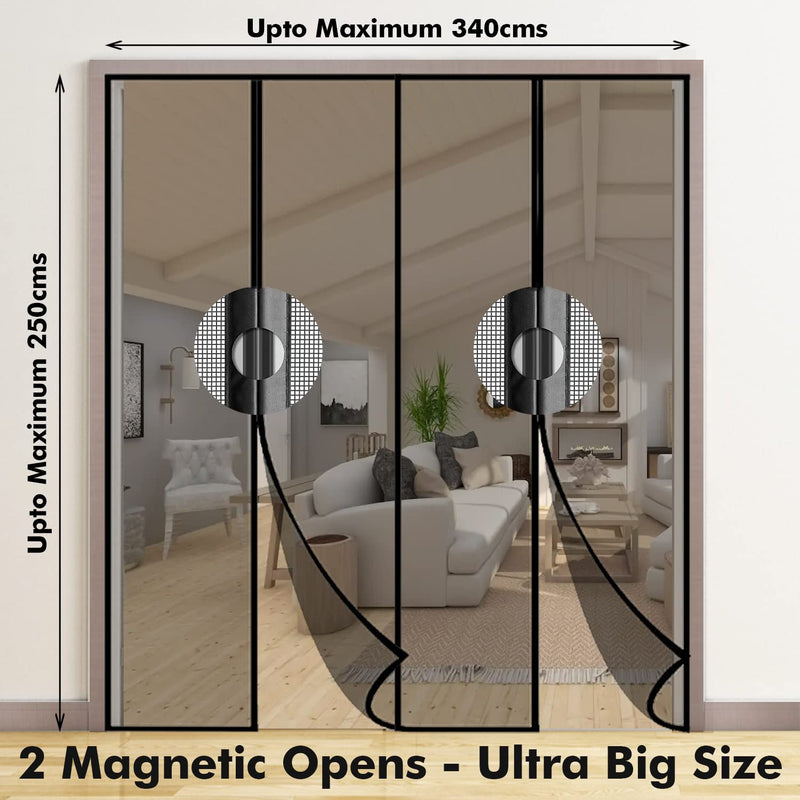 LifeKrafts Customizable Polyester Magnetic Door Mosquito Net - Ultra Big Size (Maximum Upto 340cms Width x 250cms Height), Black