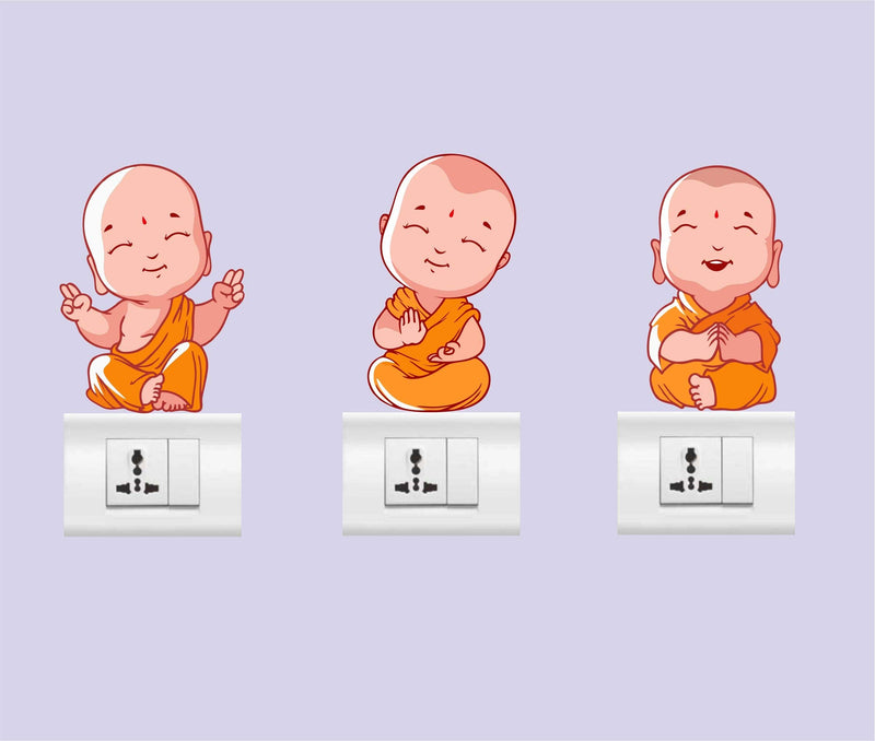 Asmi Collections Buddha Kids Wall Stickers for Light Switches - 3 Buddha Kids