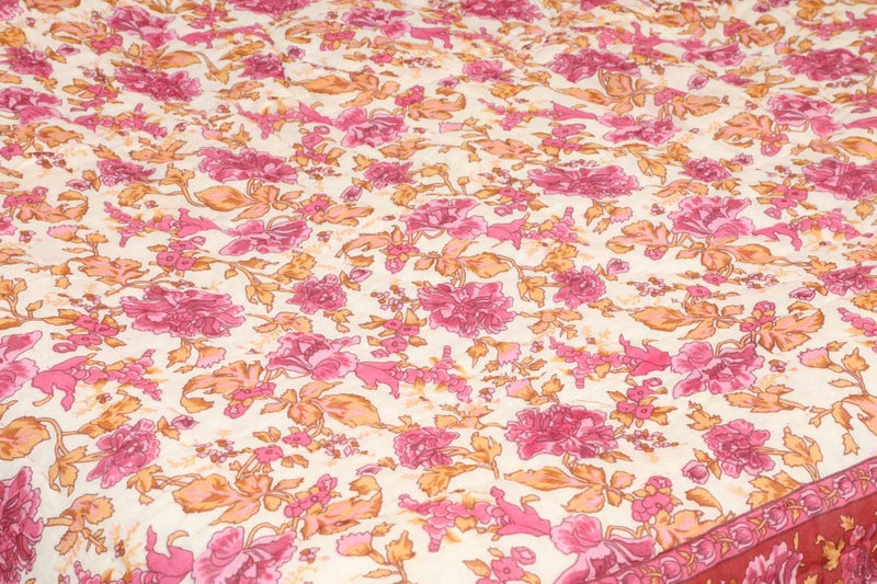 MANAVI ENTERPRISES Rajasthani Jaipuri Pure Organic Cotton Floral Printed Skin Friendly Single Bed AC Room's Blanket Jaipuri Razai/Rajai/Quilt/Blanket/Dohar (Beige/Pink) (Pack of-2)