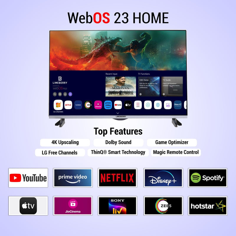 LIMEBERRY 165 cm (65) inches 4K Ultra HD WebOs Smart OLED TV with Unbreakable Display Magic Air Voice Search Function Remote, Dual Bluetooth Inbuilt, Compatible with Alexa (EOLED65)