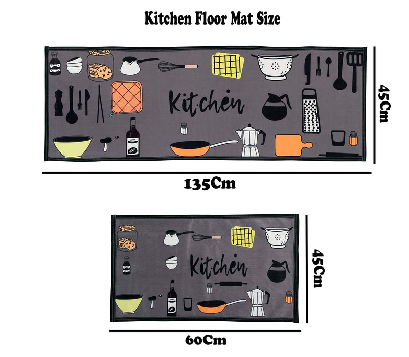 AAZEEM Abstract Kitchen Floor Mat & Runner with Anti Skid Backing (Grey, Rubber, Standard)