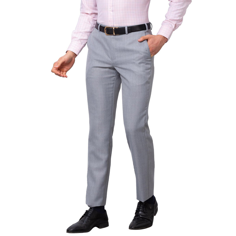 Park Avenue Men's Smart Fit Polyviscose Blend Flat Front Structure Pattern Grey Formal Trouser (Size: 32)-PMTX07540-G4