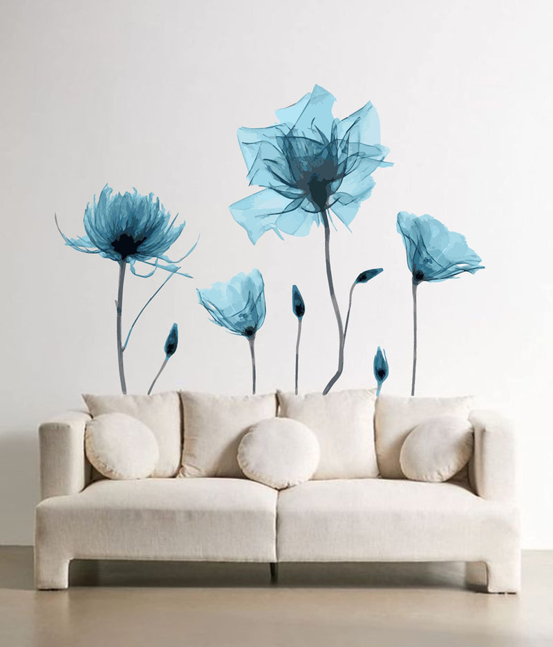 K2A DESIGN Blue Flower Wall Sticker Blue Color PVC Vinyl