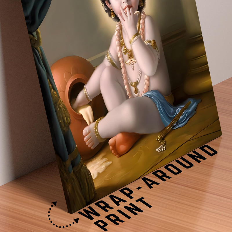 AttoPlate® Magnetic Painting - BAL KRISHNA MAKHAN CHOR Painting | Hindu Religious Frame With Magnetic Hanging | Home and Mandir Decoration Wall Painting (In Sparkling Finish)