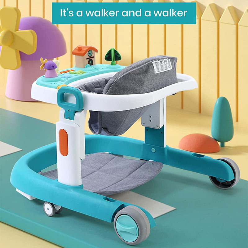 StarAndDaisy Elegant Baby Walker 6-18months Girl Boy with Anti Fall Brake Pads, 3 Speed Height Adjustment, Multi-Level Seat Adjustment, Recreational Music Toy Bar, Easy To Store in Narrow Space - (Quirky Green)