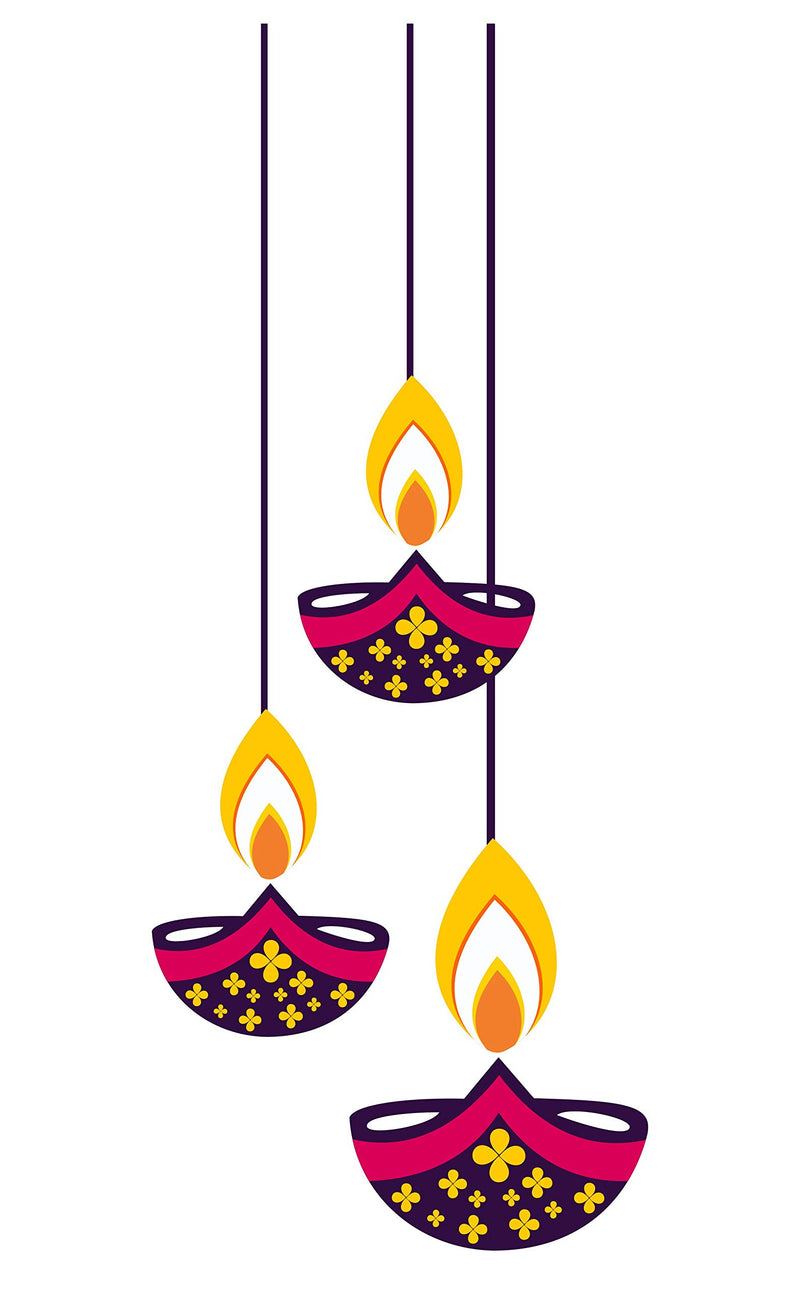 Sticker Hub AS197 Vinyl Decorative Diya Wall Sticker (Multicolour, 60 cm X 24 cm)