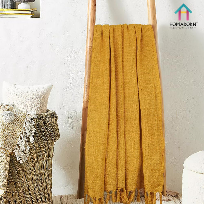 HOMADORN Cotton Throws (Mustard)