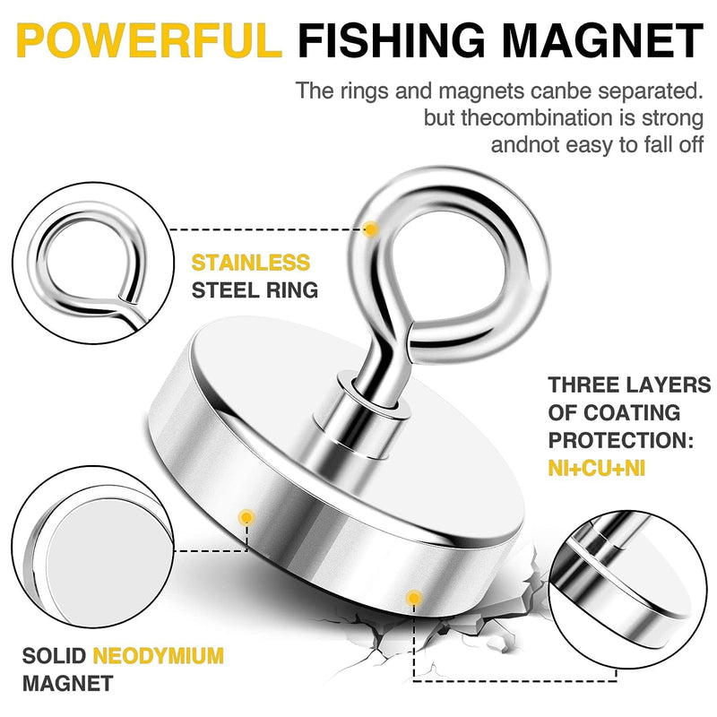 DIYMAG Neodymium Fishing Magnets, 1200lbs (544KG) Pulling Force Rare Earth Magnet with Countersunk Hole Eyebolt Diameter 3.94Inch (100mm) for Retrieving in River an Magnetic Fishing