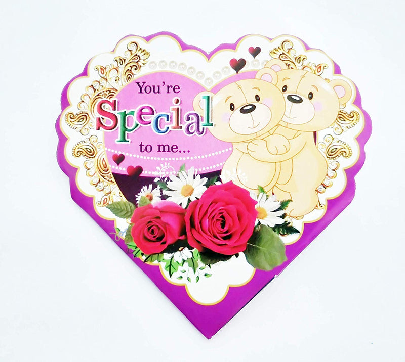 Saudeep India Trading Corporation Set of Teddy in Heart Shaped Box with, Beautiful Greeting Card and a Buke