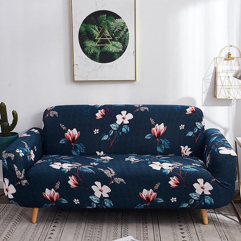 House of Quirk Universal Triple Seater Sofa Cover Big Elasticity Cover for Couch 140 GSM Sofa Slipcover (Dark Blue Lotus, 195-230cm)