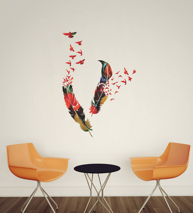 Decorative Beautiful Feathers Flying Birds Wall Sticker