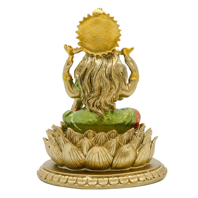 6.3" H Lakshmi On Lotus Polystone in Antique Gold, lndian Laxmi Statue Hindu Murti Figurine for India Buddha for Home Temple Mandir Hindu Gods and Goddesses for Diwali Party Present Birthday