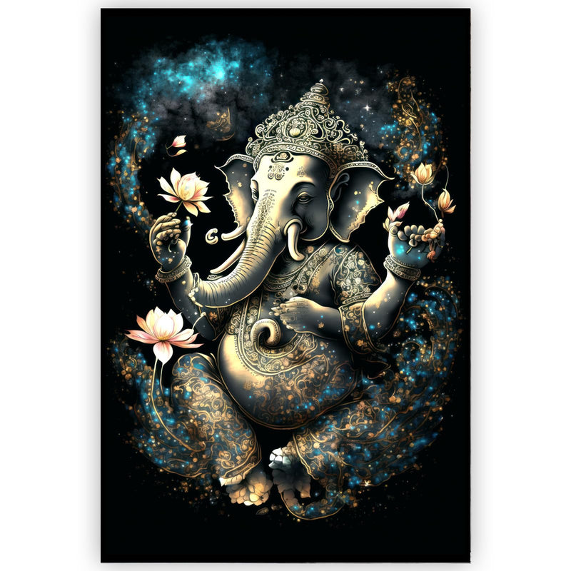 Indianara Rolled Sparkled Lord Ganesha Art Print for Room Décor Digital Reprint 36 inch x 24 inch Painting (10702PST)