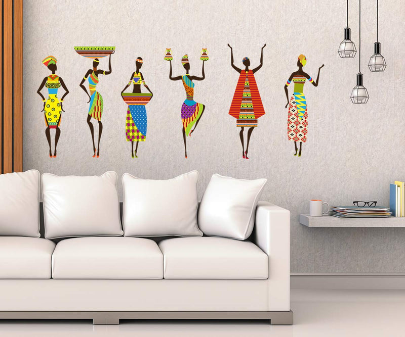 Studio Curate Vinyl African Tribal Women Wall Self-Adhesive Sticker (0.03 X 23.62 X 35.43 Inches, Multicolour)