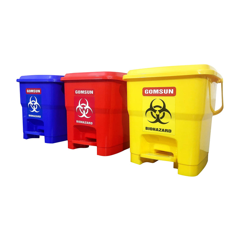 GOMSUN 12 L BIO HAZARD/BIO MEDICAL WASTE PEDAL DUSTBIN COLOR CODED (RED+YELLOW+BLUE IN PACK OF 3)