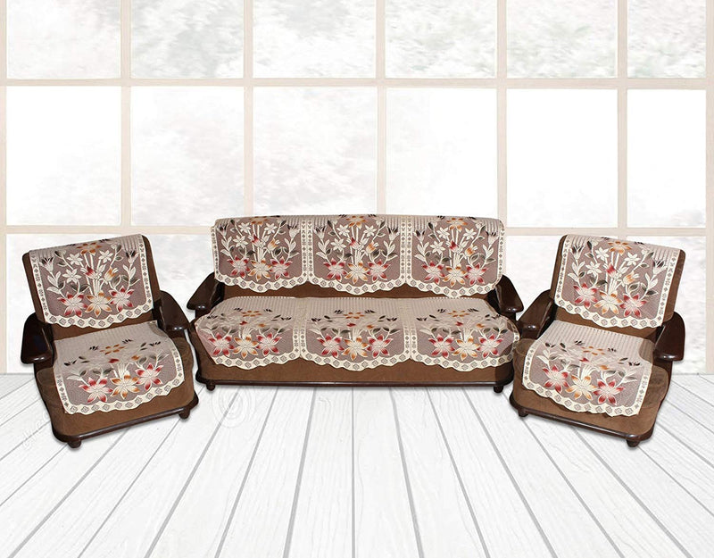 The Endless Store Unique Productions Fabric Print 5 Seater With Table Code Line Sofa Cover, Beige