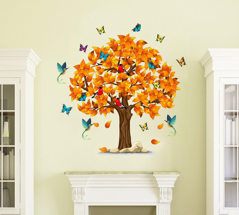 ESP Creation Combo Set of 2 Orange Tree | Flower Vase Red Wall Decals for Hall, Bedroom & Kitchen