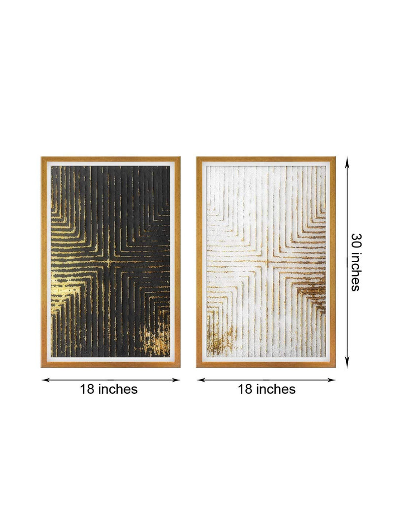 999STORE Fiber paintings for living room painting with frame wall Canvas Painting white and black stripe (Set of 2 30X36 Inches Golden) GoFrames016