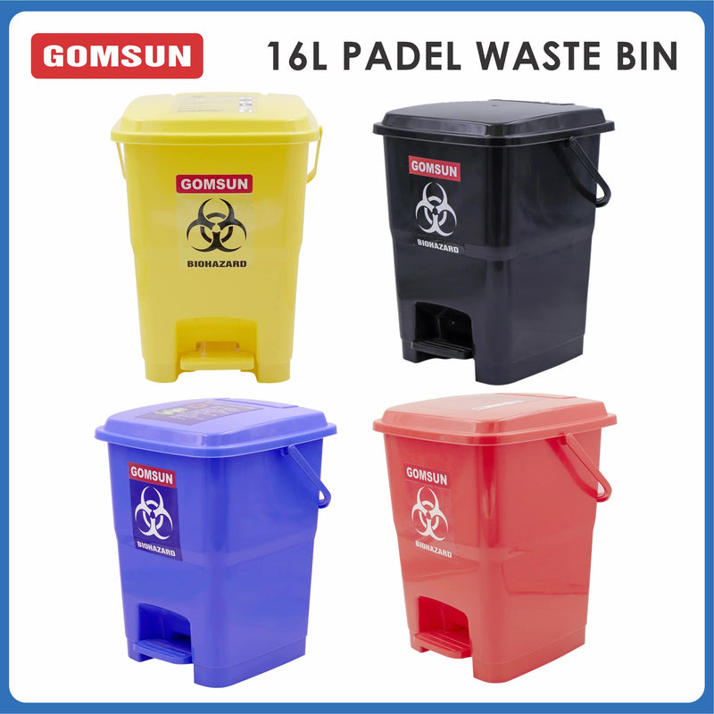 GOMSUN Bio Medical Pedal Garbage Waste Dustbin 16 LTR (YELLOW + BLUE + BLACK + RED PACK OF 4)