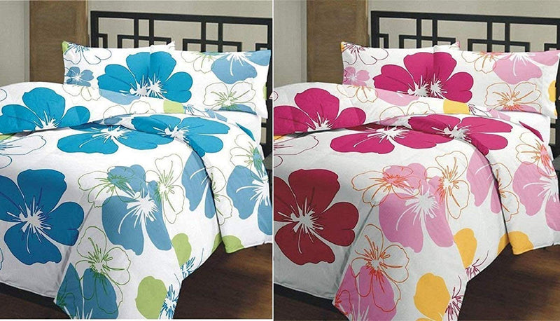 WONDERLOOK Reversible Single Bed AC Blanket Dohar Combo Set of 2 Pc (Polycotton, Multicolor) (Big Pink & Blue Flowers)