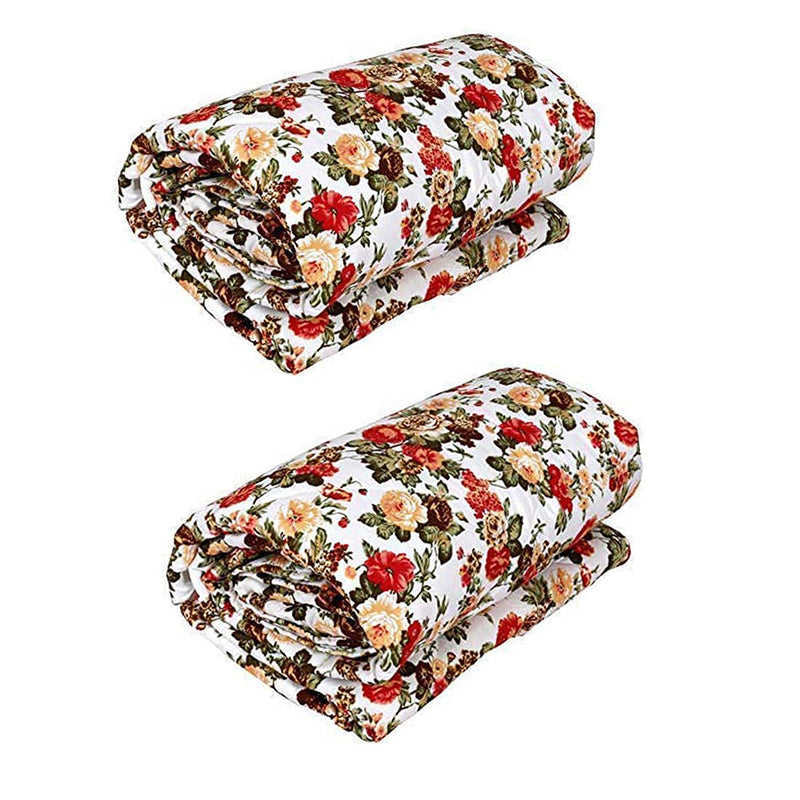 SYNEX Flower Print Microfiber Lightweight Reversible Super Soft AC Dohar/Blanket Combo Set of 2 Pc (Flower Red Print, Single Bed)