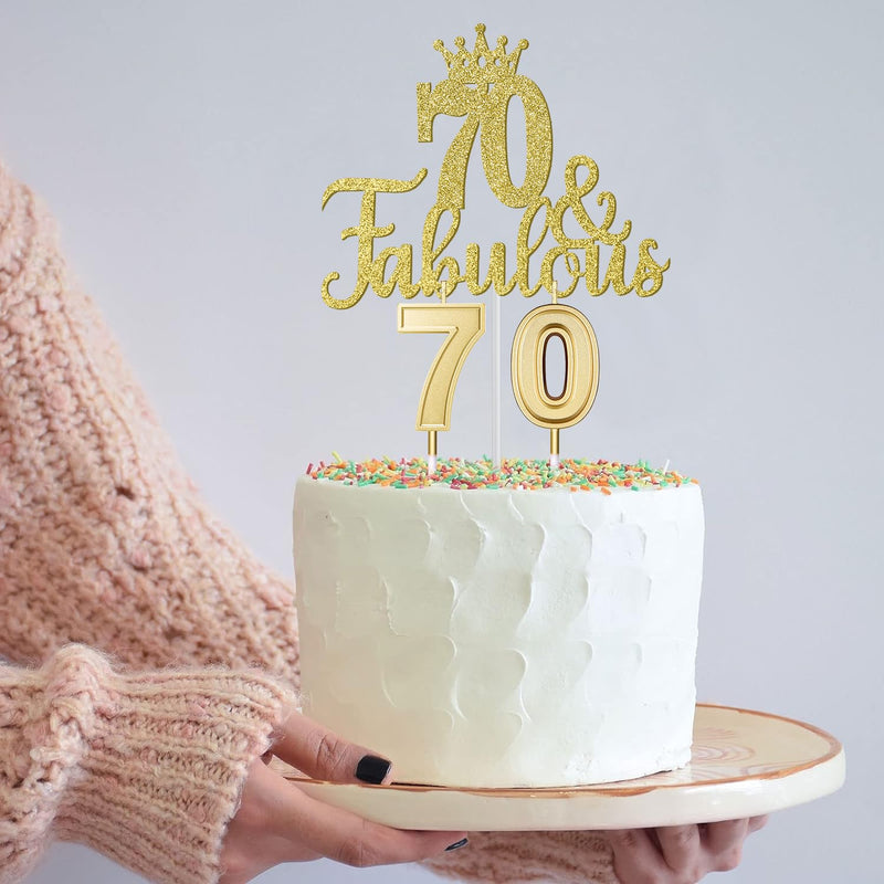 70th Birthday Decorations Gifts for Women Including 12oz Wine Tumbler Coffee Mug, 70th Birthday Crown and Sash, 70 Birthday Candles and Cake Topper, 70th Birthday Gifts Idea (Gold White)