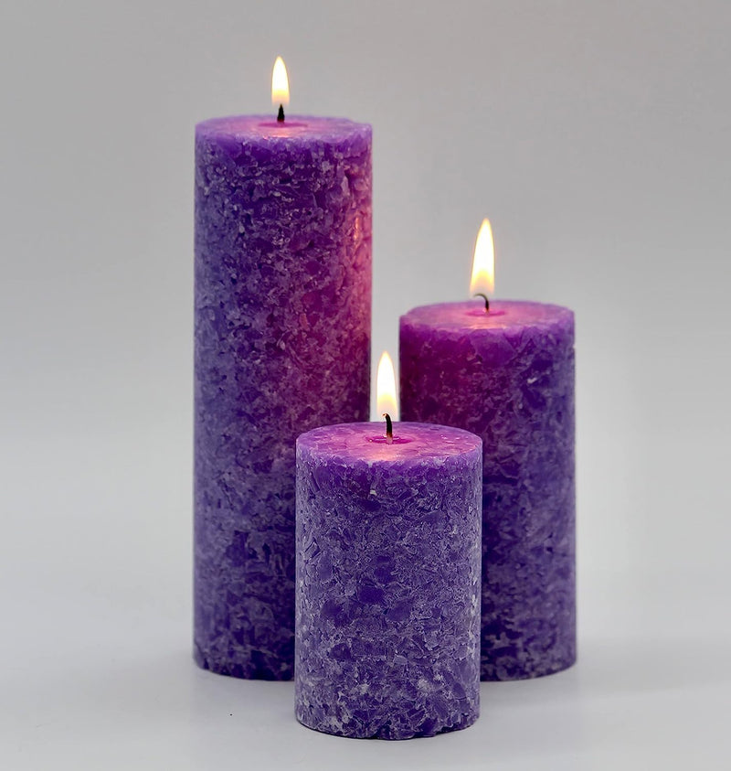 CD Crafts Fragrance Pillar Candles Marble Finish (Lavender Fragrance) Candle Set of 3