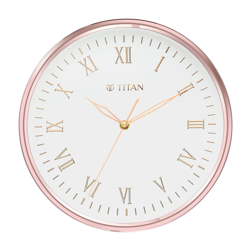 Titan Plastic Classic Rose Gold Wall Clock with Silent Sweep Technology, 30.0 x30.0 Cm (Medium)