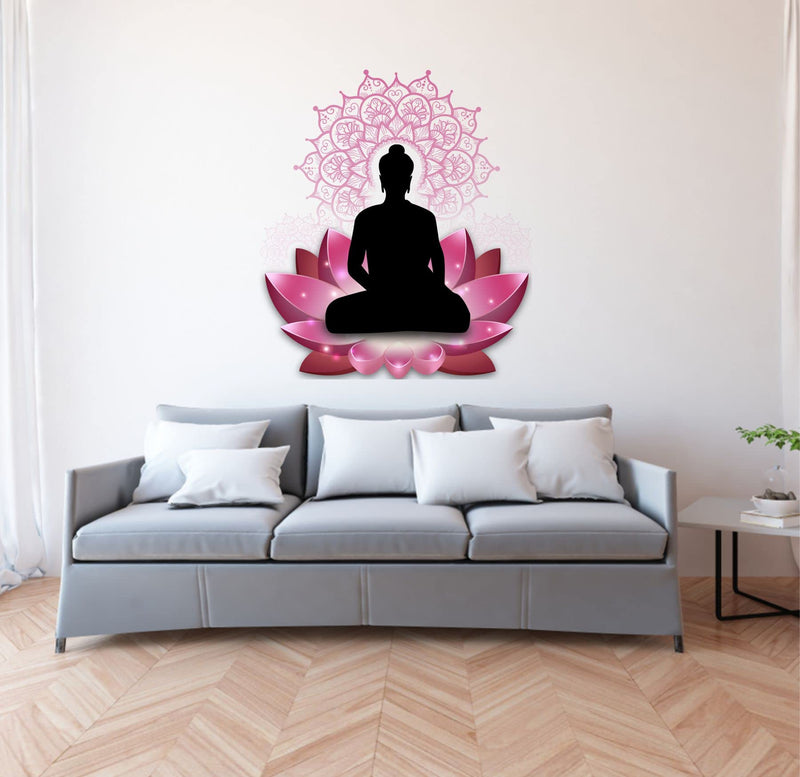 Sticker Yard Buddha On Lotus Vinyl Wall Sticker for Living Room/Bedroom/Office and All Decorative Wall Stickers Size 55X50CM