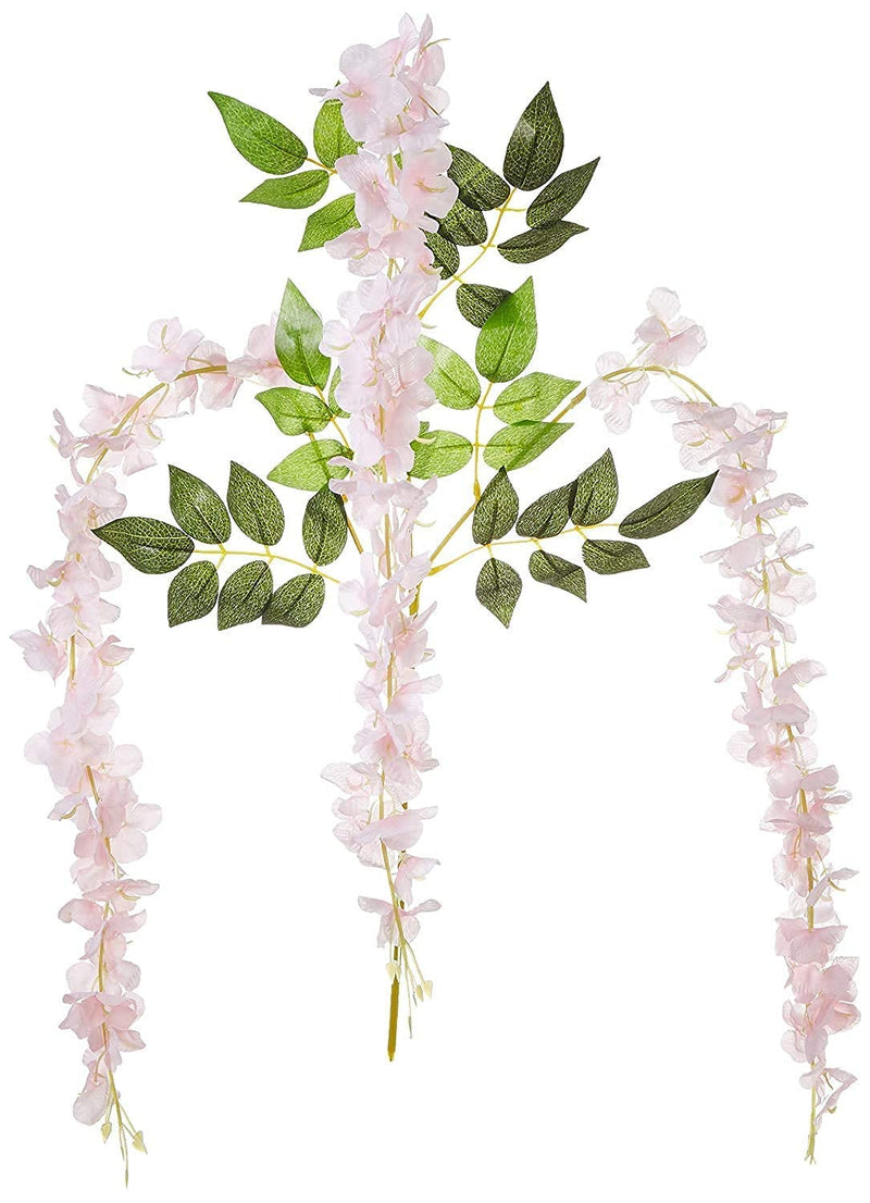 SUPER GELINGEN 43.2 FT Artificial Wisteria Vine Hanging Garland Silk Long Hanging Bush Flowers String Home, Festival, Party, Wedding Decor (Pack of 24, Dark Pink)