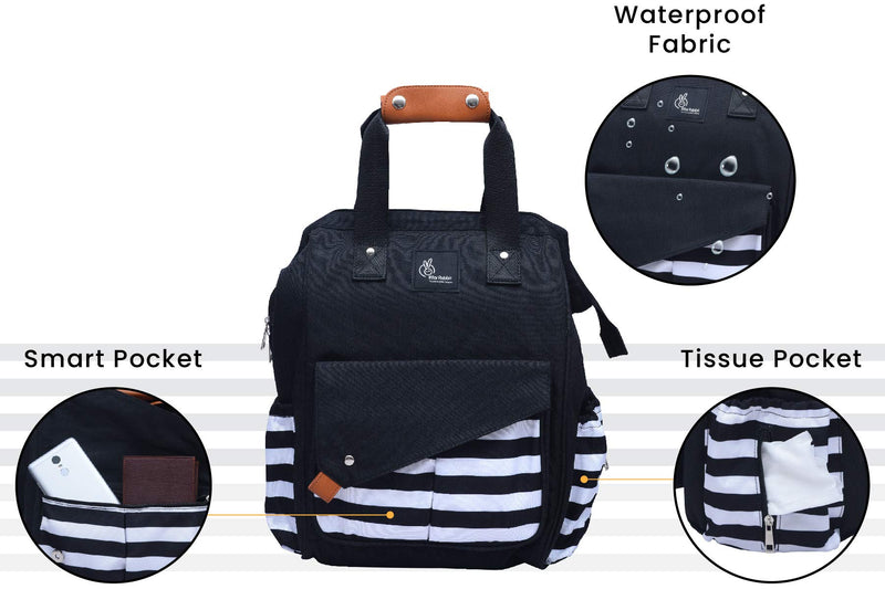 R for Rabbit Caramello Delight Stylish Diaper Bag Backpack for Mothers for Travel, Large Capacity Multifunction Waterproof Maternity Mother Bag for New Born Baby Mom (Black)