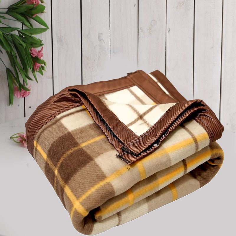 IVAZA Woolen Polar Fleece Blanket for Winters & AC Rooms with Satin Border | 250 GSM | Soft & Cozy | All Season Blanket for Double Bed Brown