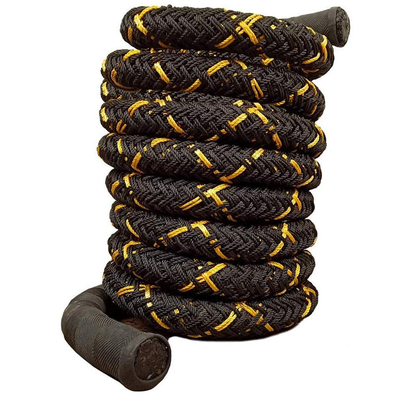 AZUKA® Professional Polydacron Hardcore Ultimate Fitness Strength Training Battle Rope 1.5inch 30ft Full kit (Black Yellow) + Free Surprise Poster Inside