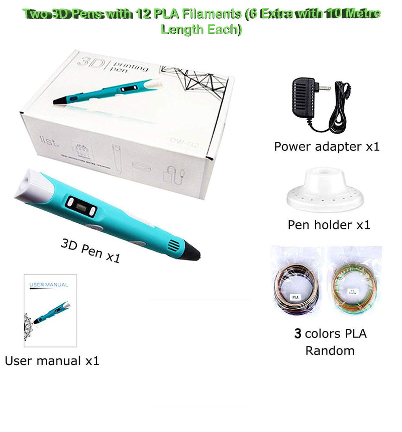 Magicwand® 3D Printing Pen with LCD Display &【3 Metre Each 3 Filaments & 10 Metre Each 3 Filaments EXTRA】【with ADAPTOR】【Pack of 1】