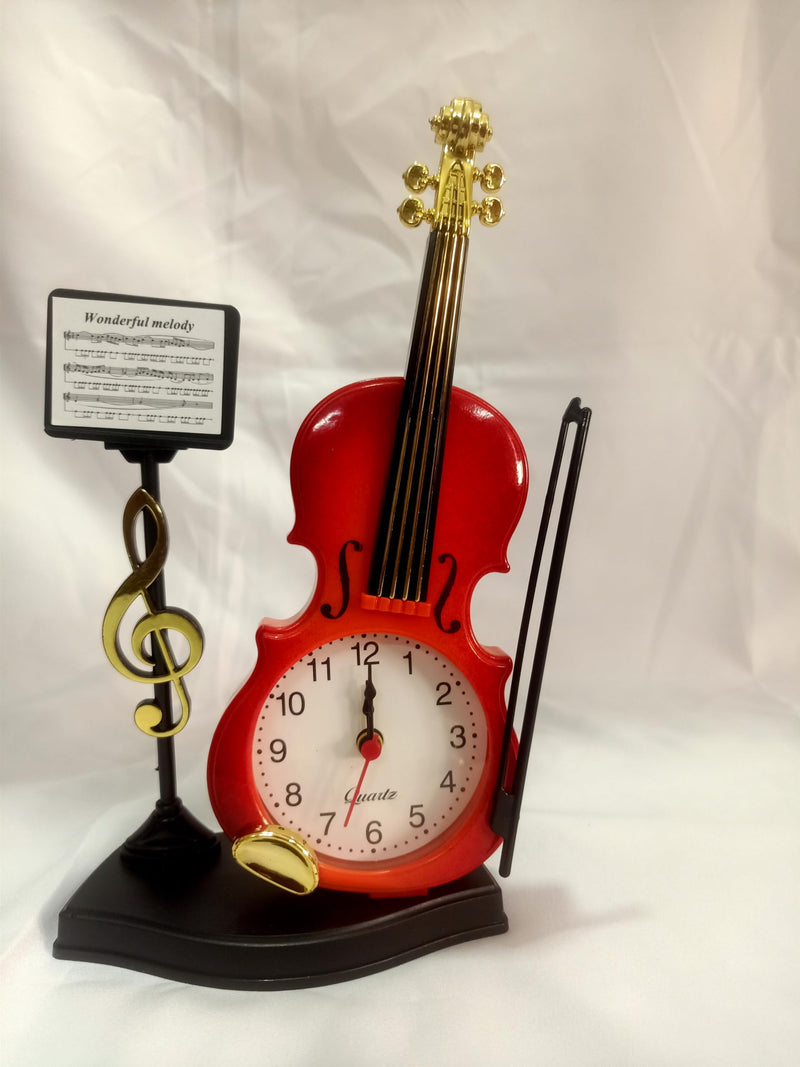 Sri Sainath Enterprises Guitar Design Table Clock / RED Colour Table Clock with ALARAM / Size:- 9.5 in Height, 3.5 in Width.