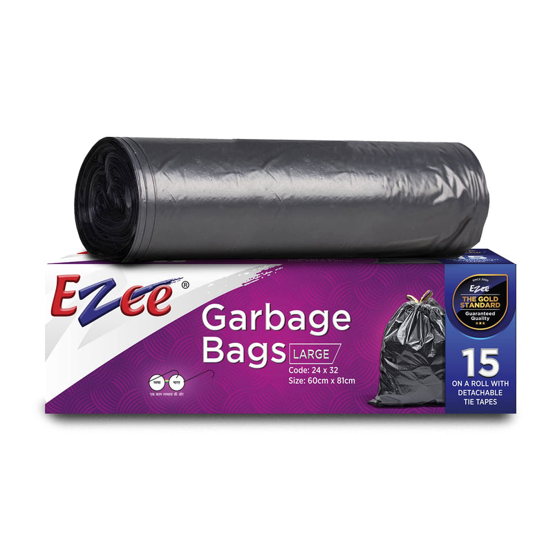 Ezee Garbage Trash Bag for Dustbin | 30 Pcs | Large 24 X 32 Inches I 15 Pcs x Pack of 2