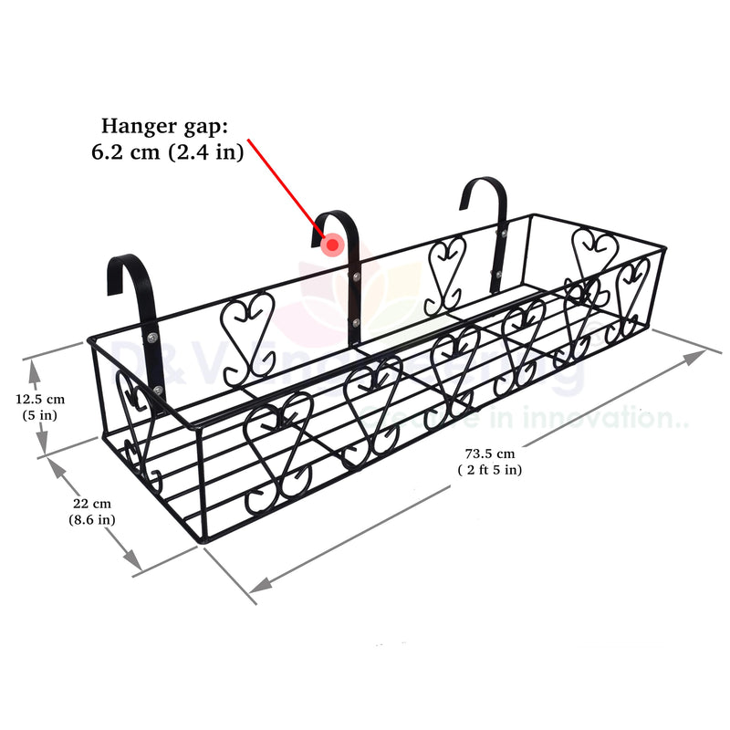 D&V ENGINEERING - Creative in innovation Metal Railings Pot Stand │Hanging pot stands for plants in balcony Railings (Fixed Hanger, Pack of 1-Black)