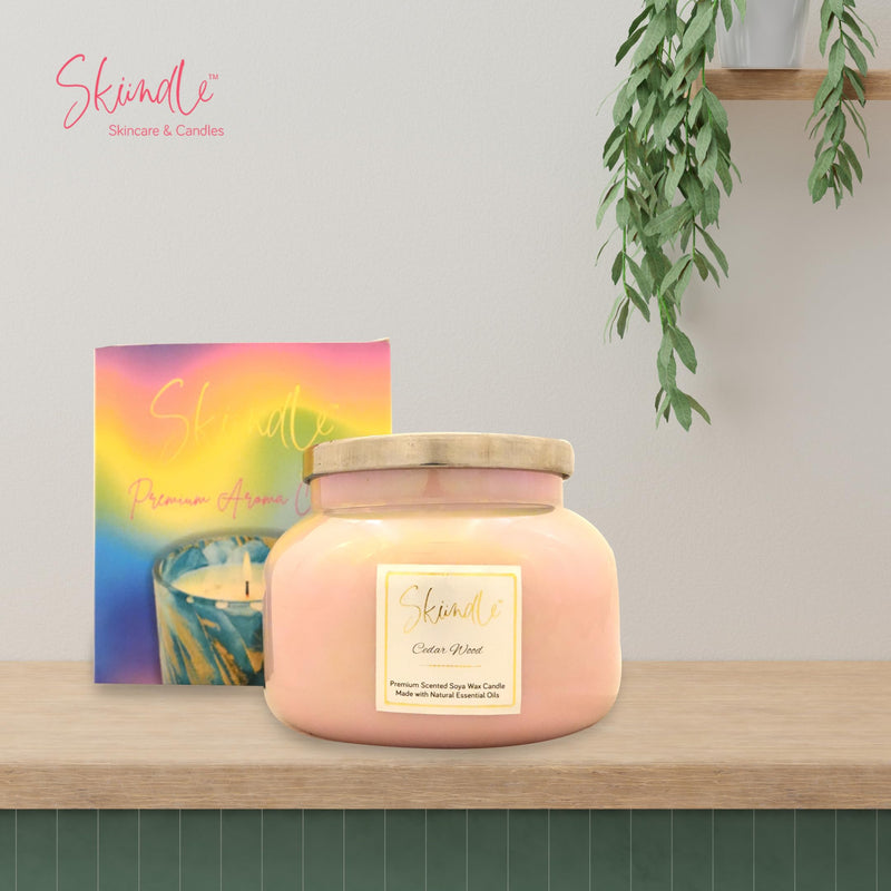 Cedar Wood Candle - Infused with The Earthy, Woody Scent of Cedar - 100% Natural Soy Wax, Long-Lasting Scent, Aromatherapy - Perfect for Home, Spa, and Meditation - Pink