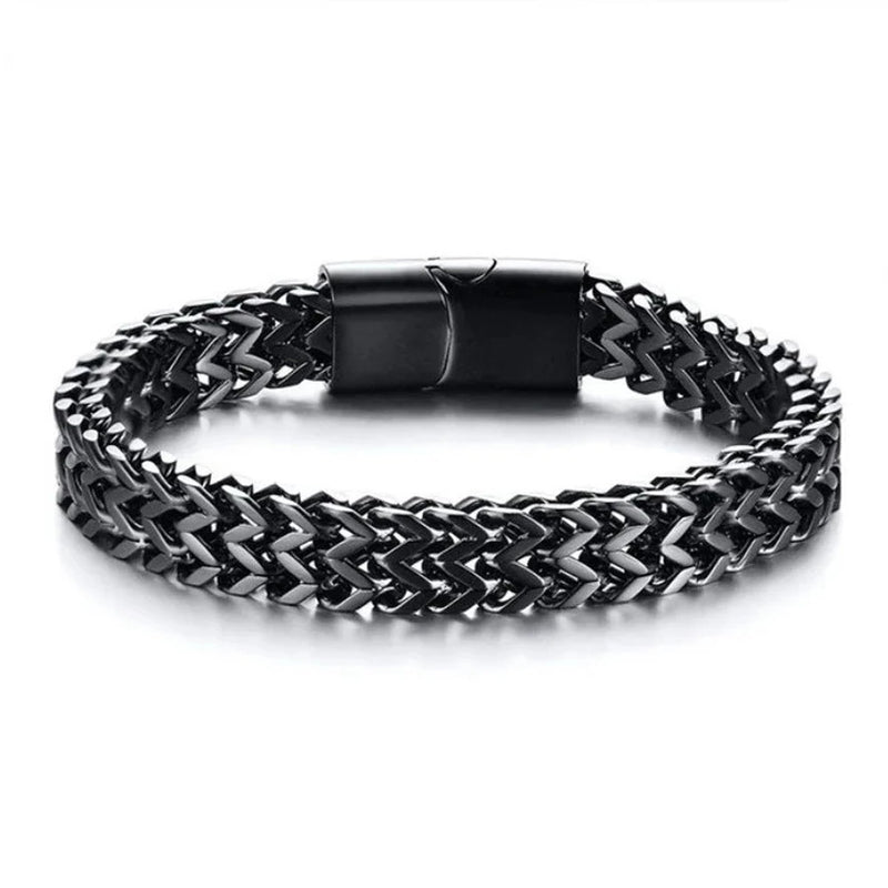 Fashion Frill Black Silver Bracelet For Men Stainless Steel Double Layered Charm Bracelets For Men Boys Love Gifts Mens Jewellery