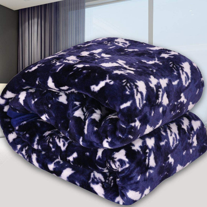 SPANGLE Printed Floral Self Warm Soft Luxurious 480 TC Micro Fibre Single Bed Blanket (Blue)