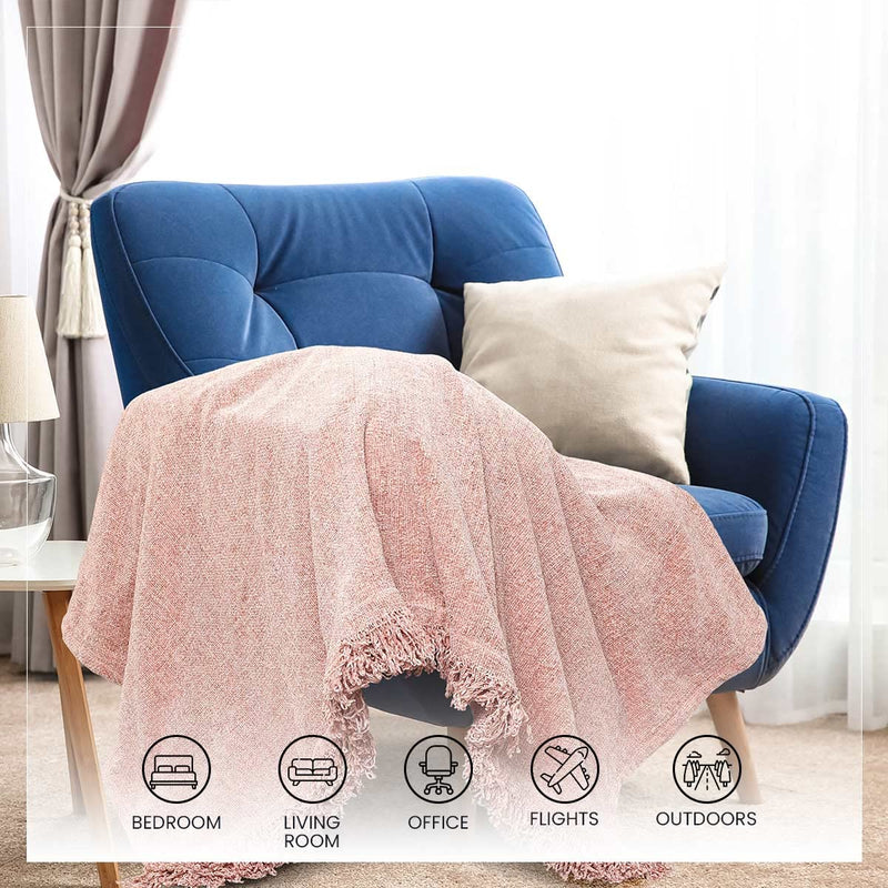 SASHAA WORLD Soft Chenille Throw Blanket for Sofa, Bed & Couch (Rose Pink, 130 x 180 cm, Wrinkle_Resistant)