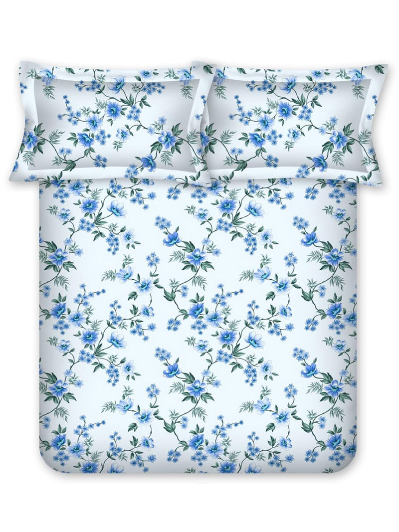 Bombay Dyeing Blue Floral Super Queen Size Bedsheet Set, 100/108 cm