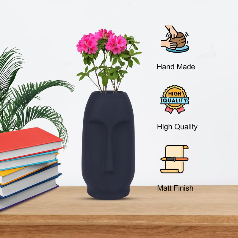 ADVANCE HOME DCOR Ceramic Abstract Face Vase | Ceramic Flower Vase | Matte Finish | Flower Vases for Home Decor | 6 inch (Man Face Vase 1 pcs) (Face Black Vase)