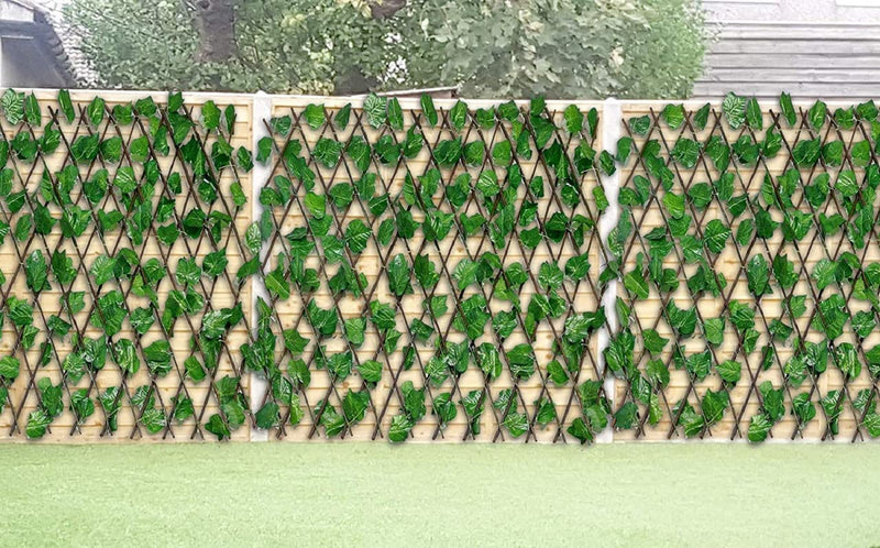 BeautifulWalls Artificial Trellis with IVY Leaves (1 Piece) I Expandable Garden Fence I UV COATED I Garden Decorations Outdoor Indoor (Green, 4 Feet x 1 Feet, expands to 9 FEET x 1.6 Feet)