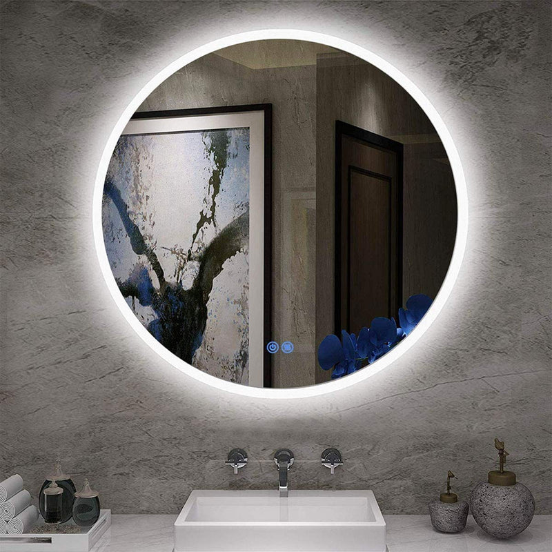 VENETIAN IMAGE Led Bathroom Vanity Round Mirror Backit led Design with Anti-Fog Function |Dimmable| Feather Touch 6000k (Cool White) 60 CM Round, framed, Wall Mount