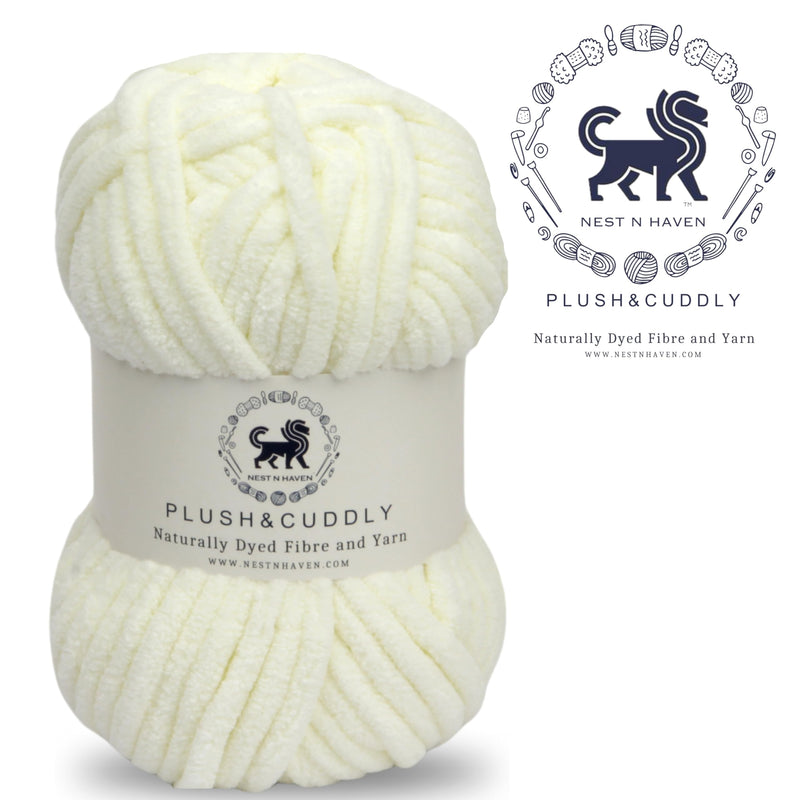 NESTNHAVEN, Wool, Plush & Cuddly, Chenille Yarn Supersoft Hand Knitting Wool Ball, (1 Ball/100 Gram Each) Ball Suitable for Craft, Babywear, Baby Blankets, 5 Bulky, Shade no - NNHB0031 (Off White)