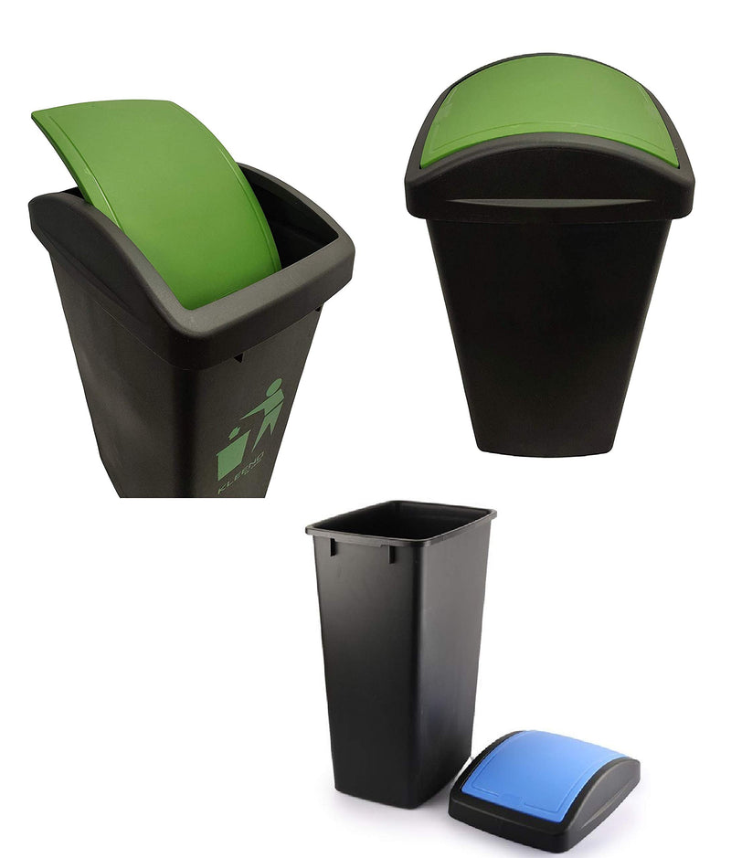 Cello Plastic Swing-Lid Garbage Dustbin (48 L, Black-Green)